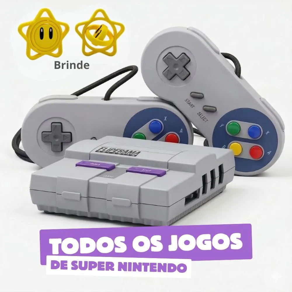 Game Retro Mini Super Snes+ 2 Controles + todos os Jogos de Snes Fliperama